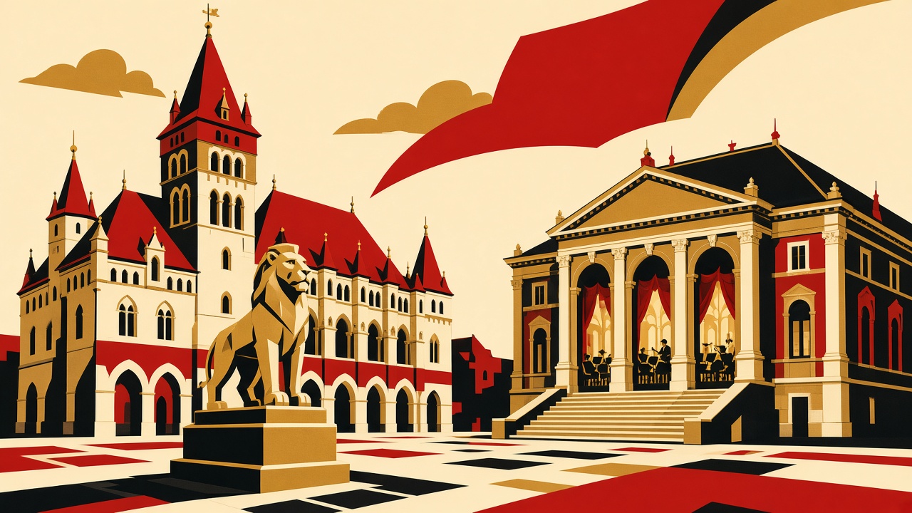 Ilustración del casco de Braunschweig y la sala de conciertos
